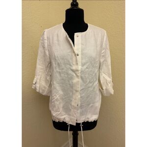 Chico's White Snap Jacket with Rolled Up Sleeves Drawstring - Sz 1 (8/10)